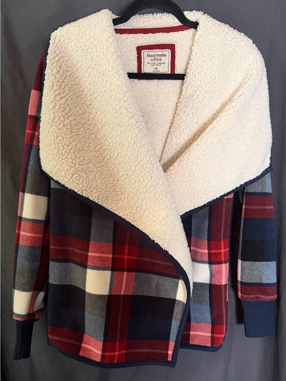 Abercrombie & Fitch Red Plaid Sherpa-Trim Jacket